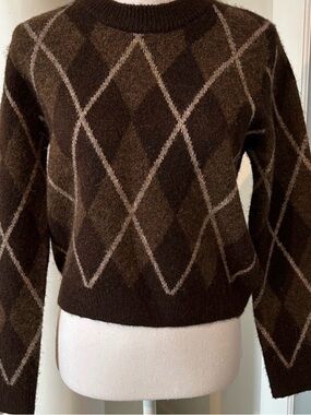 Zara Dark Brown Argyle Women's Sweater